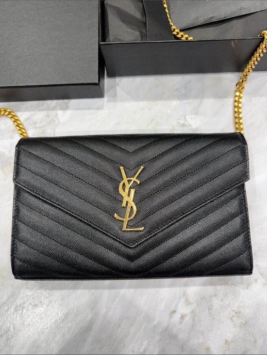 Saint Laurent Handbags - Saint Laurent Black Quilted Leather Chain Crossbody with Gold YSL Logo